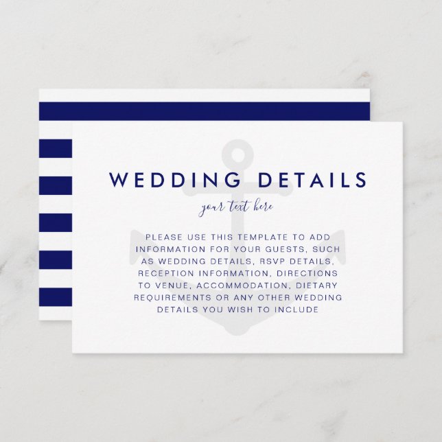 Modern Nautical Anchor Wedding Details Card (Front/Back)