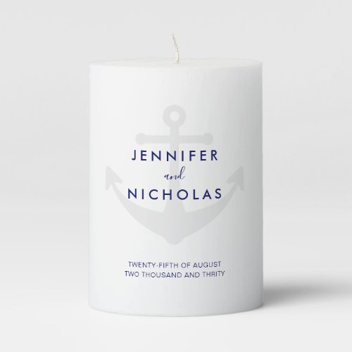 Modern Nautical Anchor Wedding Pillar Candle