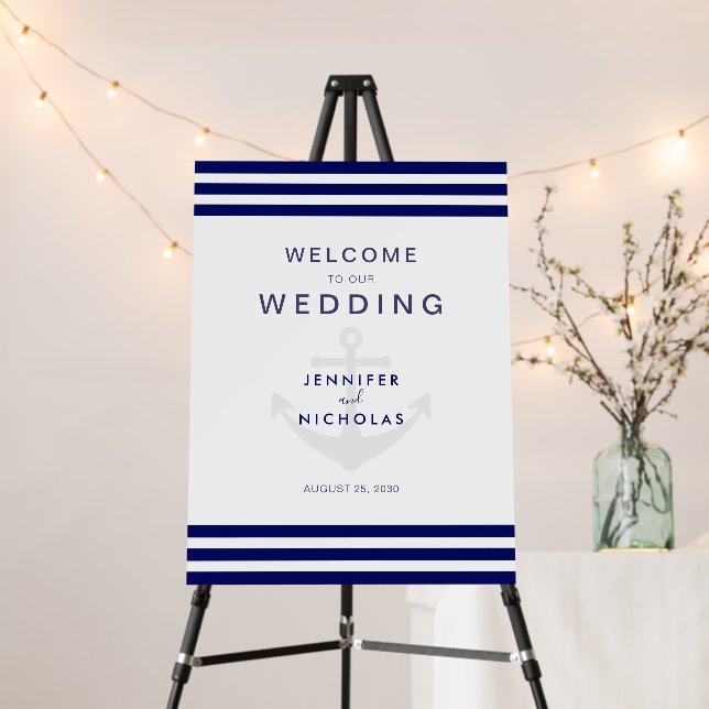 Modern Nautical Anchor Wedding Welcome Foam Board (In Situ (Stand))