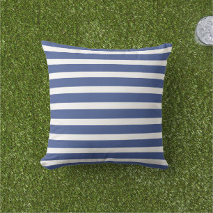 Modern Nautical Blue and White Stripes Outdoor Pillow