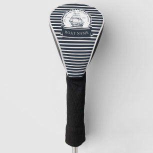 Modern Nautical Blue Boat Name Golf Head Cover