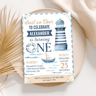 Modern Nautical Blue Boy 1st Birthday Invitation