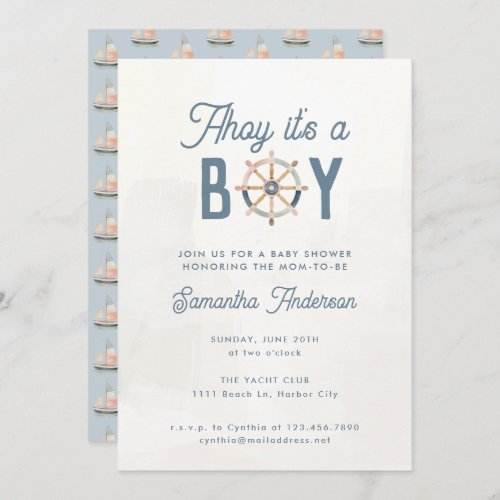 Modern Nautical Blue Pastel Boy Baby Shower Invitation