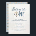 Modern Nautical Blue Pastel Kids 1st Birthday Invitation<br><div class="desc">Modern Nautical Blue Pastel Kids 1st Birthday Invitation with a cute sailboat pattern on the back</div>