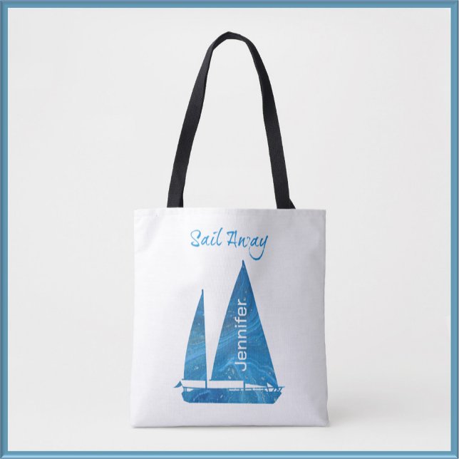 Modern Nautical Blue Sailboat Tote Bag (Creator Uploaded)