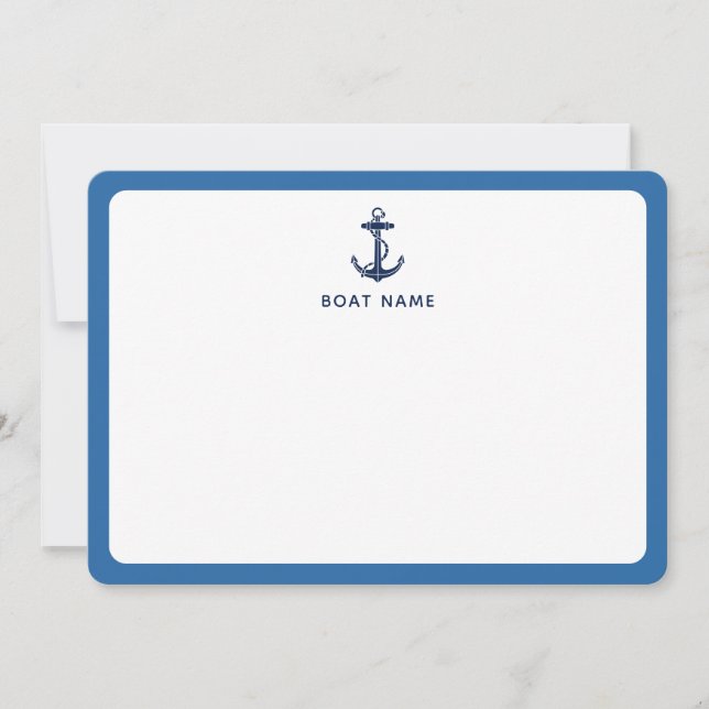 Modern Nautical Boat Anchor and Name Note Card (Front)