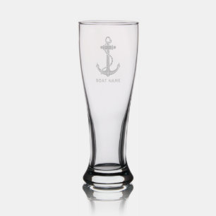 Modern Nautical Boat Anchor Coastal Party Name Pilsner Glass