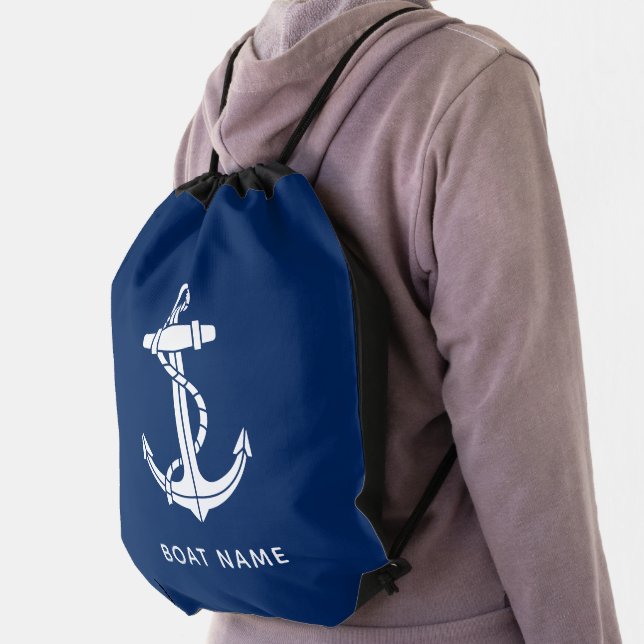 Modern Nautical Boat Anchor Custom Drawstring Bag (Insitu)