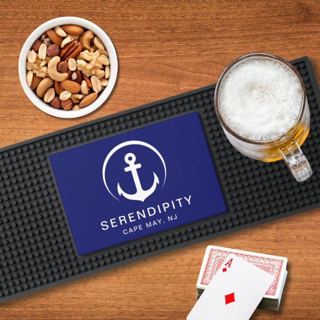 Modern Nautical Boat Anchor Navy Blue Bar Mat (Creator Uploaded)