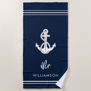 Modern Nautical Boat Anchor Wedding Groom Beach Towel