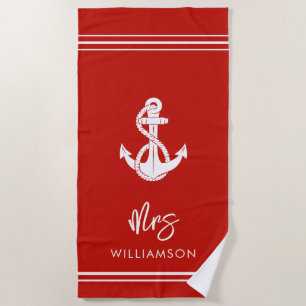Modern Nautical Boat Anchor Wedding Mrs Custom Beach Towel