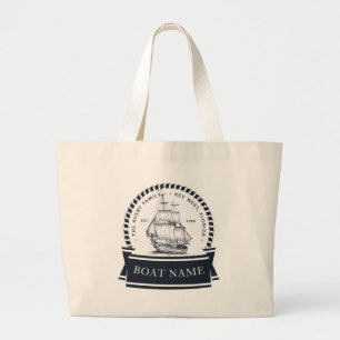 Modern Nautical Boat and Family Name Large Tote Bag