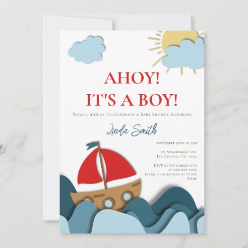 Modern Nautical Boat Baby Shower Invitation