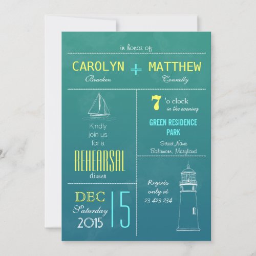 Modern Nautical Boat | Lighthouse Rehearsal Dinner 5x7 Paper Invitation Card