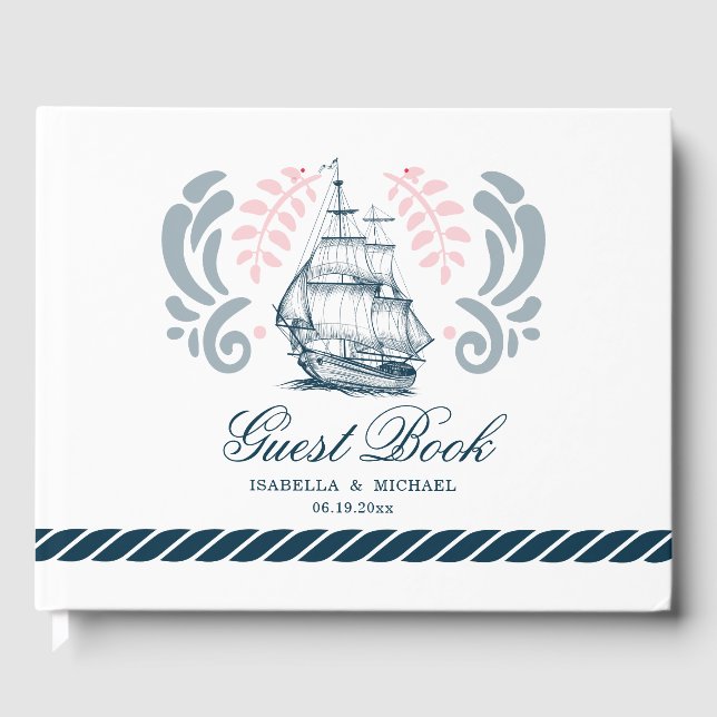 Modern Nautical Boat Wedding Guest Book (Front)