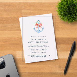 Modern Nautical Coastal Anchor Birthday Party  Acrylic Invitations