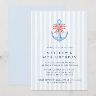 Modern Nautical Coastal Anchor Birthday Party Invitation
