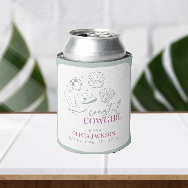 Modern Nautical Coastal Cowgirl Bachelorette Party Can Cooler (Creator Uploaded)