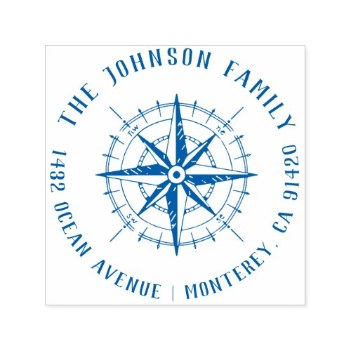 Modern Nautical Compass Family Name Return Address Self_inking Stamp