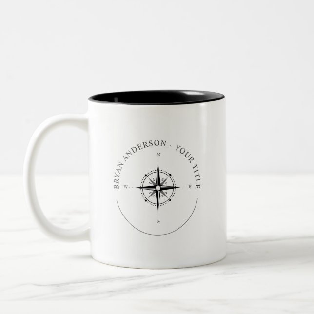 Modern Nautical Compass Logo Coffee Mug (Left)