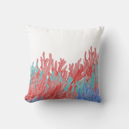 Modern nautical coral teal blue reef floral throw pillow