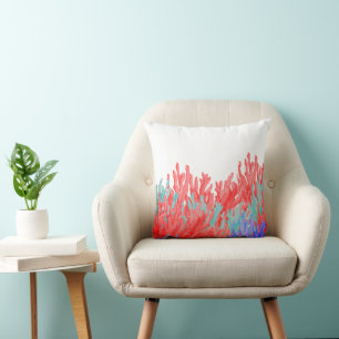 Modern nautical coral teal blue reef floral throw pillow