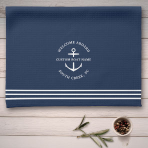 Modern Nautical Custom Boat Name Anchor Welcome Kitchen Towel