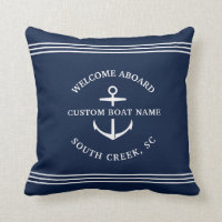 Modern Nautical Custom Boat Name Anchor Welcome Throw Pillow