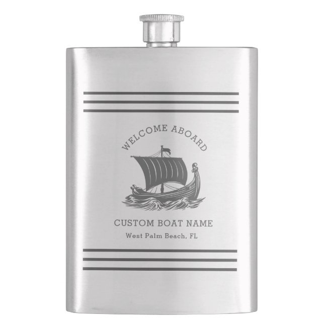 Modern Nautical Custom Boat Name & Ship Logo Flask (Front)