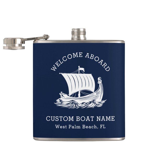 Modern Nautical Custom Boat Name & Ship Logo Flask (Opened)