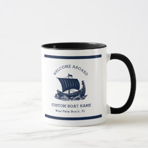 Modern Nautical Custom Boat Name & Ship Logo Mug