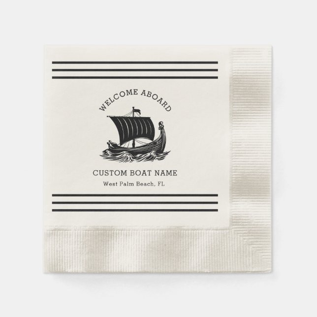 Modern Nautical Custom Boat Name & Ship Logo Napkins (Front)