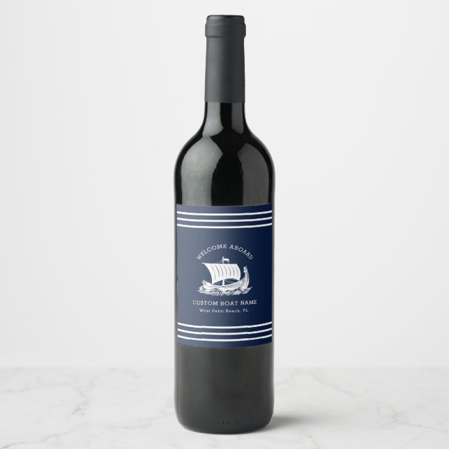 Modern Nautical Custom Boat Name & Ship Logo Wine Label