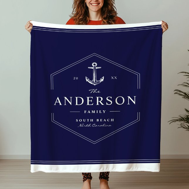 Modern Nautical Family Anchor Boat Sailor Beach Fleece Blanket (Creator Uploaded)