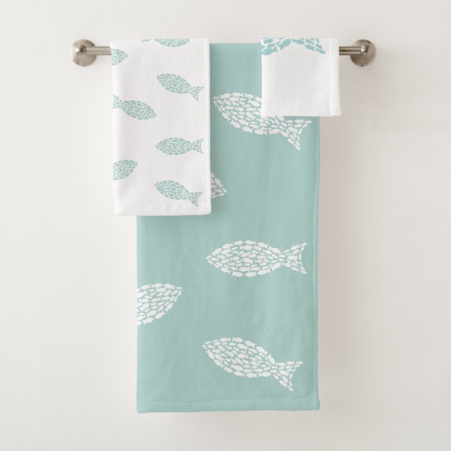 Modern nautical fish pattern bath towel set (Insitu)