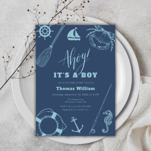 Modern Nautical Fishing Boy Baby Shower Invitation