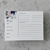 Modern Nautical Floral Anchor Shower Recipe Cards