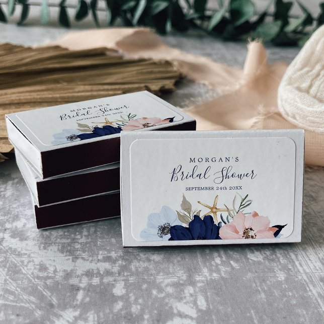 Modern Nautical | Floral Bridal Shower Favor Matchboxes (Modern Nautical | Floral Bridal Shower Favor Matchboxes)