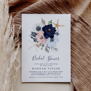 Modern Nautical   Floral Bridal Shower Invitation