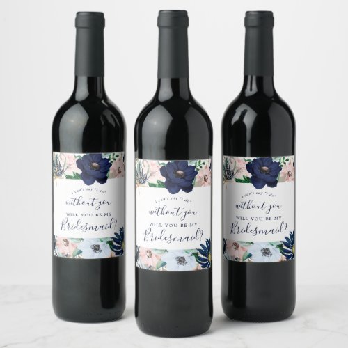 Modern Nautical  Floral Bridesmaid Proposal Wine Label
