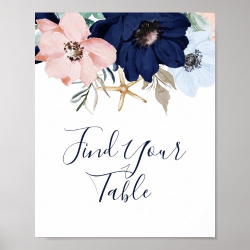 Modern Nautical  Floral Find Your Table Sign