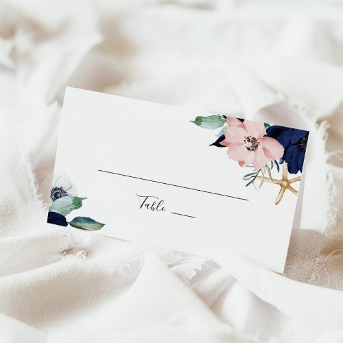 Modern Nautical  Floral Folded Wedding Place Card