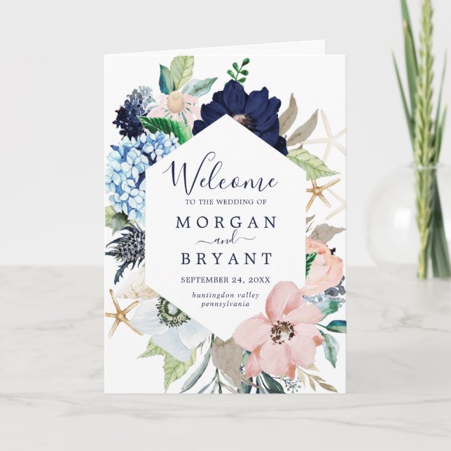 Modern Nautical | Floral Folded Wedding Program (Front)