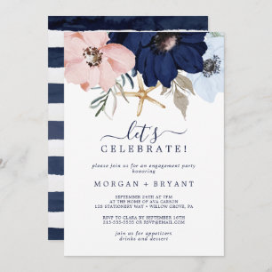 Modern Nautical Floral Let's Celebrate Invitation