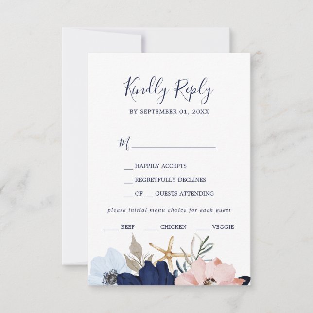 Modern Nautical | Floral Menu Choice RSVP Card (Front)