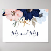 Modern Nautical | Floral Mr. and Mrs. Wedding Sign