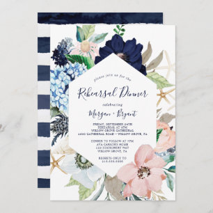 Modern Nautical   Floral Rehearsal Dinner Invitation