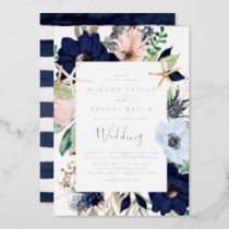 Modern Nautical Floral | Silver Foil Wedding Foil Invitation