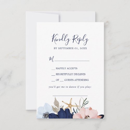 Modern Nautical  Floral Song Request RSVP Card