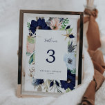 Modern Nautical | Floral Table Number<br><div class="desc">This modern nautical floral table number is perfect for a cruise or beach wedding. The whimsical design features blush pink and navy blue watercolor flowers with gold starfish accents, giving it a beachy vibe. The card prints on the front and back (double-sided). Items are printed exactly as they appear on...</div>